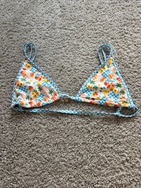 Never been worn kulani kinis top Blue Trim Tropical Print Triangle Bikini Top
